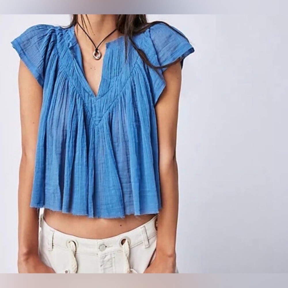 Women’s Free People One Padma GauzeTop 
Cropped Unfinished Length Size XS Blue